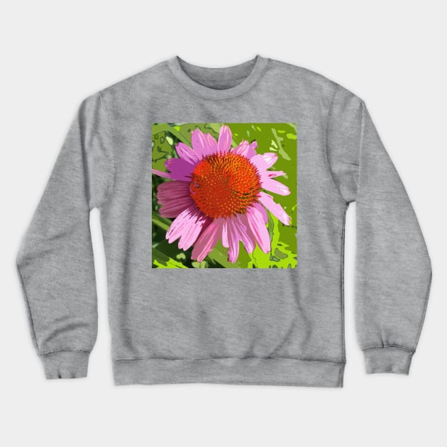 Echinacea, pink flower, green leaves, photography digitally modified Crewneck Sweatshirt by djrunnels